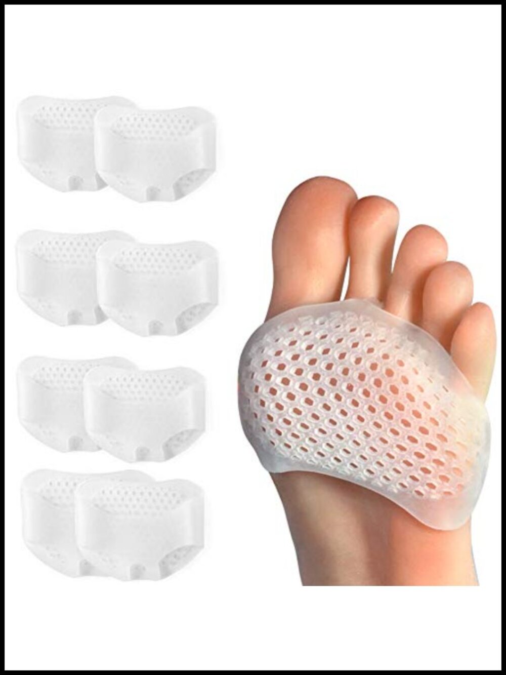 Gel Ball of Foot Cushions Metatarsal Pads for Pain Relief, 8 Pack